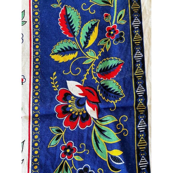 Italian Floral Cotton Tablecloth 58x48 Blue Red White Orange Green Boho Party - Picture 4 of 16